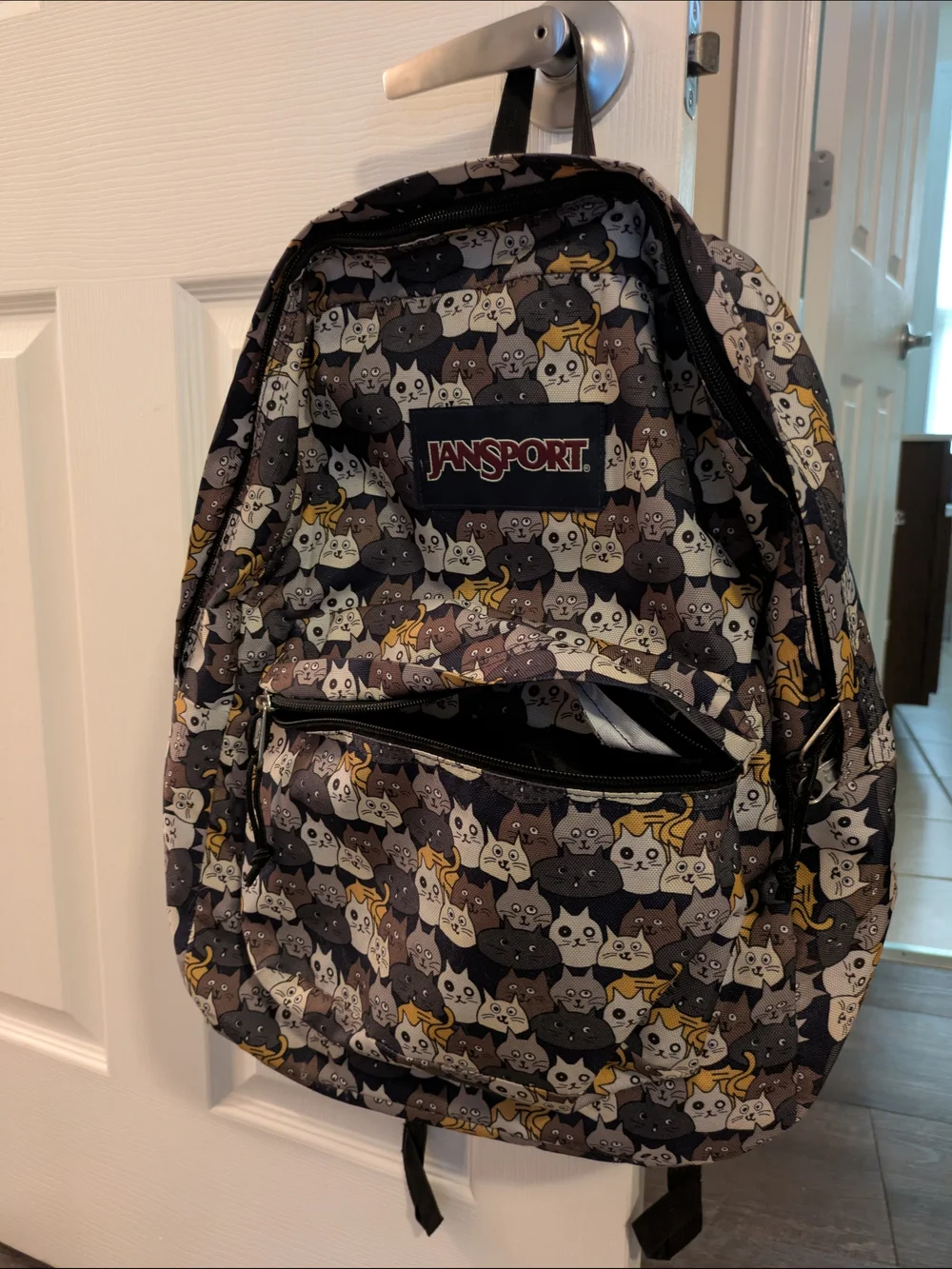 Jansport Cat Pattern Backpack - Brown, Gray, Cream